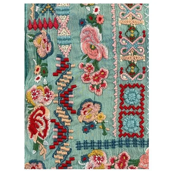 Gorgeous Johnny Was Floral Embroidered Blouse ~ Tiffany Blue ~ Boho Chic - Picture 7 of 14